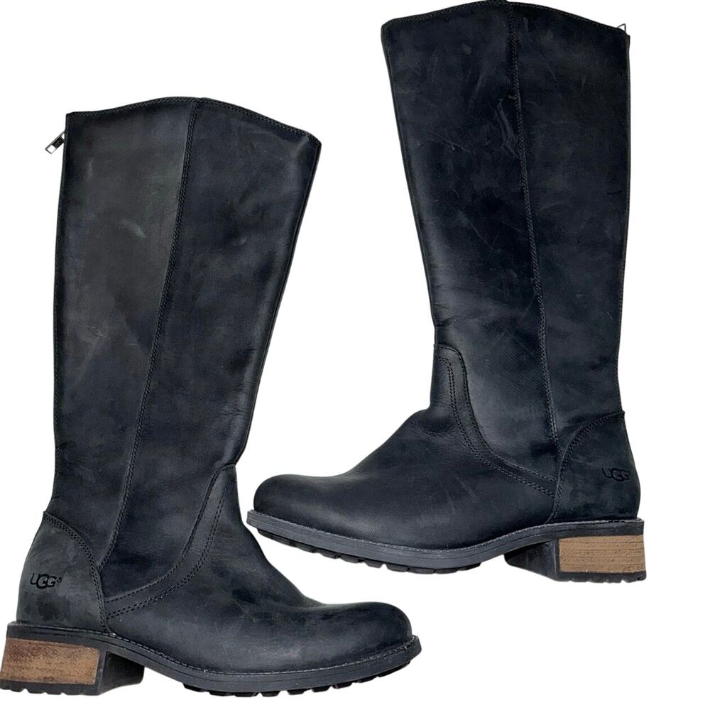 UGG Seldon Tall Black Leather Riding Boots Rear Zipper1009201  Womens Size 7.5